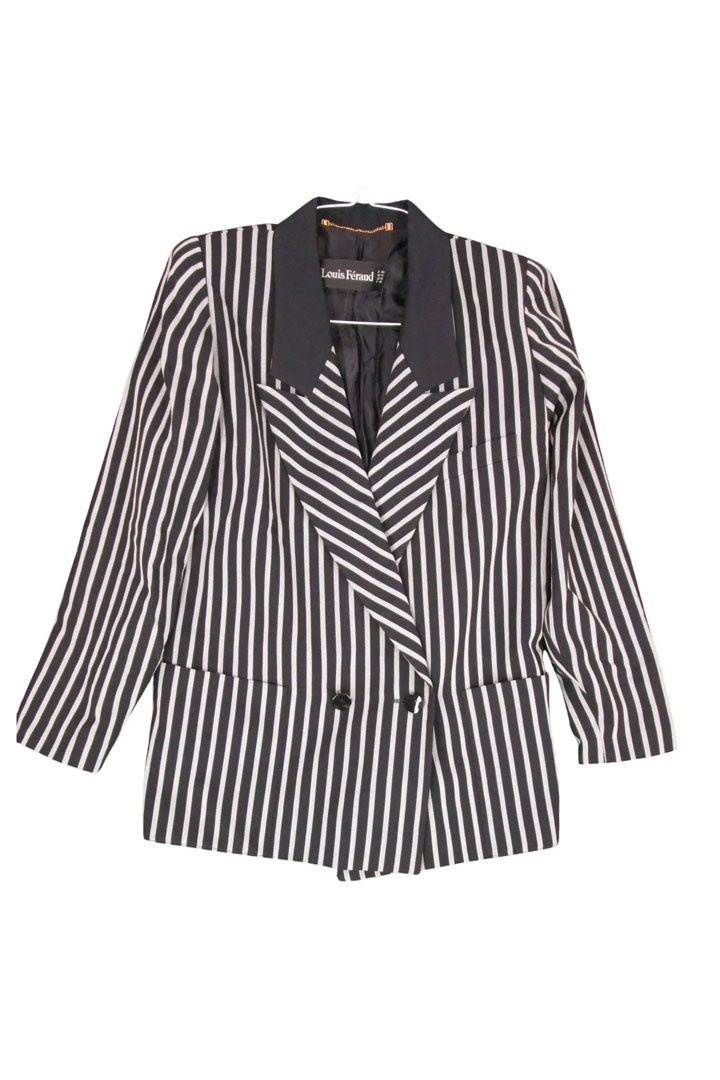Vintage 80s 90s Womens Louis Feraud Black & Grey Striped Blazer