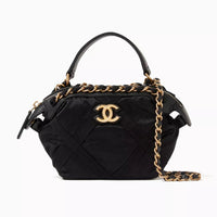 Vintage Black Nylon Grosgrain Quilted Lifestyle Clutch with Chain