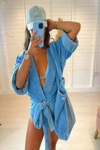 Blue Toweling Romper & Bag