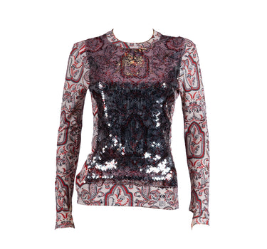 Printed Top with Sequin Silvery Metallic
