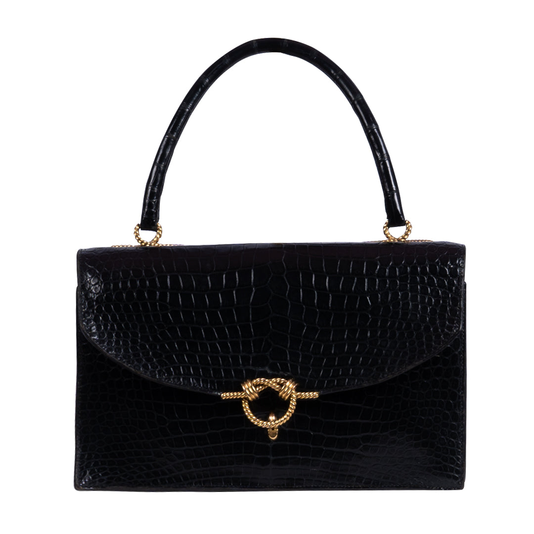 Hermès Vintage Handbag In Black Croco