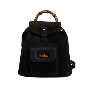 Black Bamboo Leather Backpack