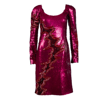 Pink And Red Sequins Evening Dress