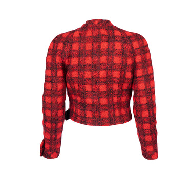 Black Red Plaid Cropped Wool Jacket