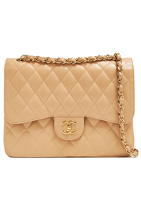 Chanel Beige Jumbo Classic Lambskin Double Flap