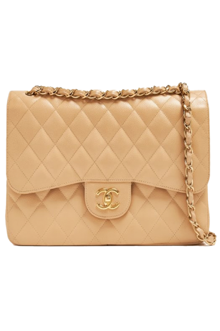 Chanel Beige Jumbo Classic Lambskin Double Flap