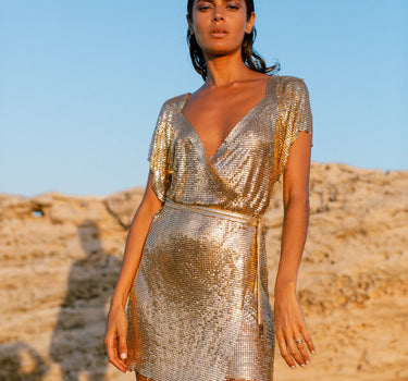Aura Wrap Dress Gold