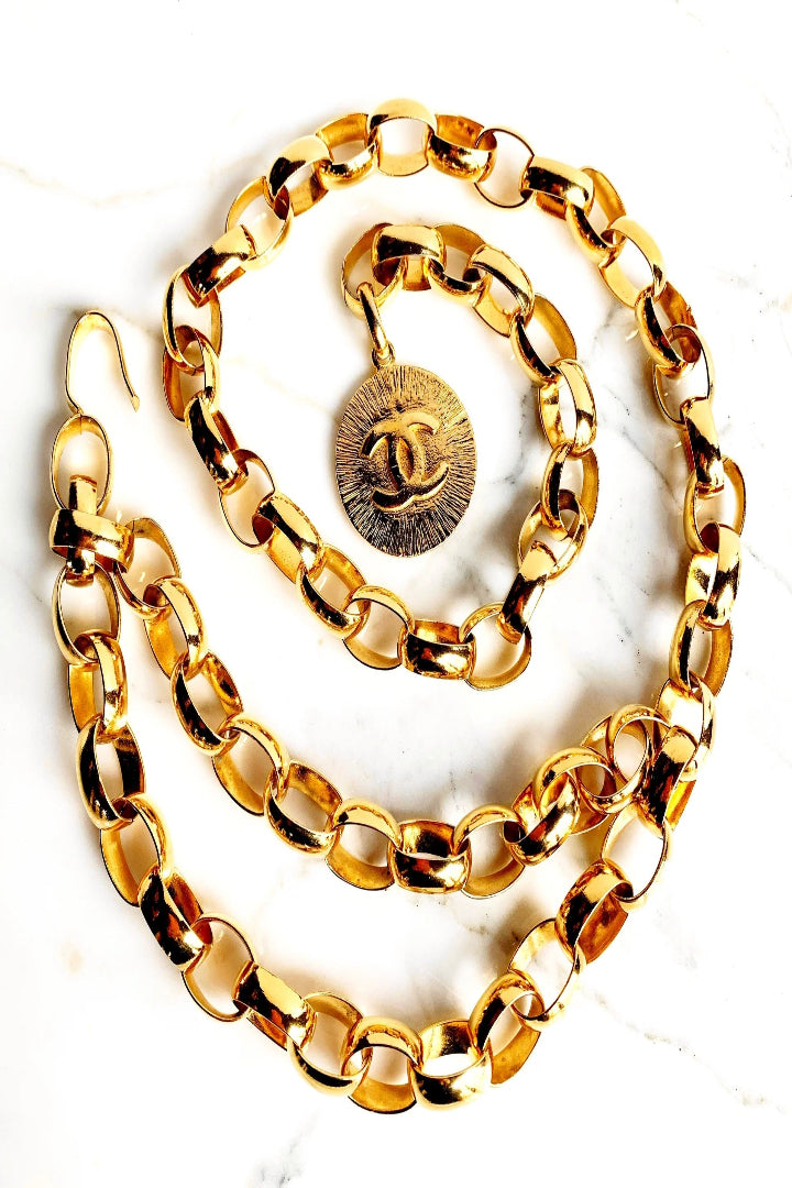 Chanel CC Logo Medal Coin Charm Thick Chain Belt