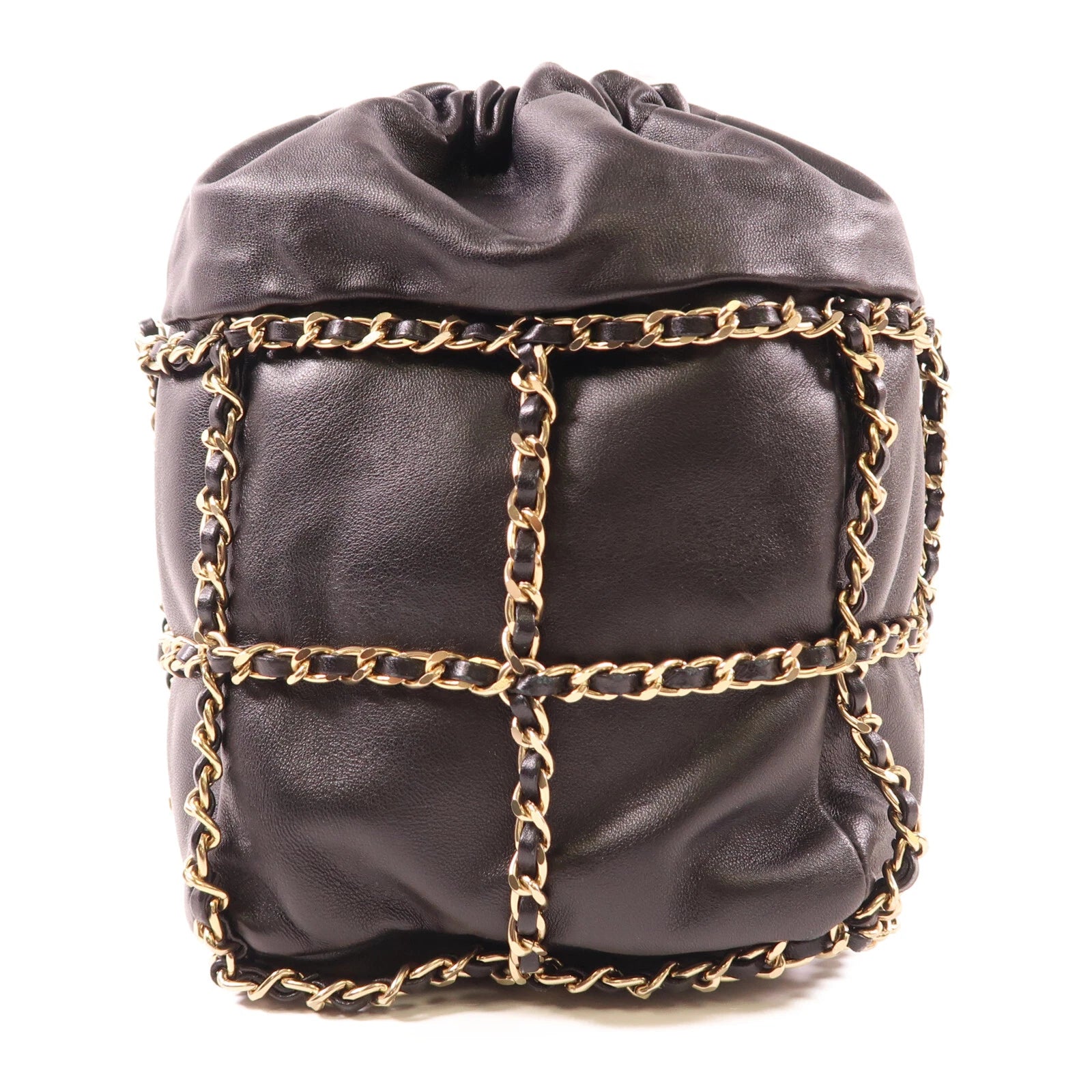 Vintage CC GHW Bucket Bag Chain Shoulder Bag Lambskin Leather Black