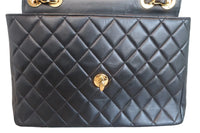 Vintage Matelasse Quilted Single Flap Lambskin Chain Shoulder Bag Black