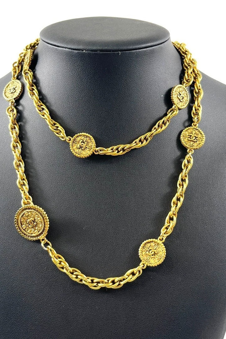 CC Coco Mark Logo Medal Necklace Belt coin Gold Plated