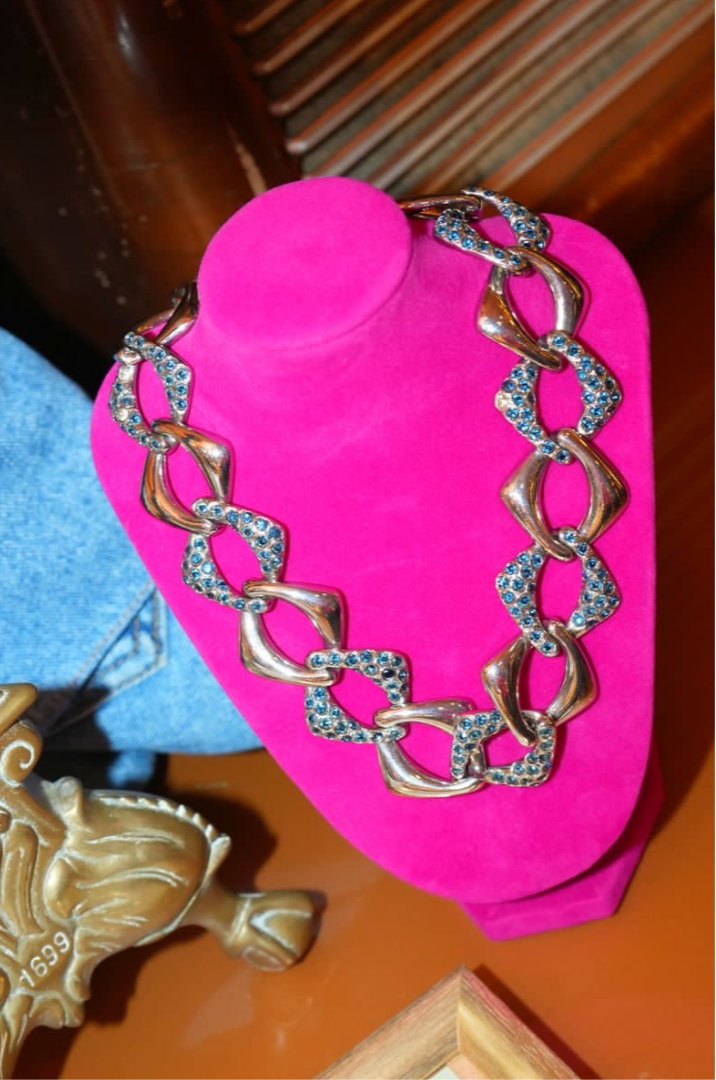 Yves Saint Laurent Vintage Silver Necklace With Blue Beads