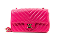 Chanel Vintage Pink Chevron Quilted Mini Flap Bag