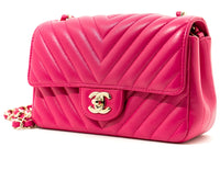 Chanel Vintage Pink Chevron Quilted Mini Flap Bag