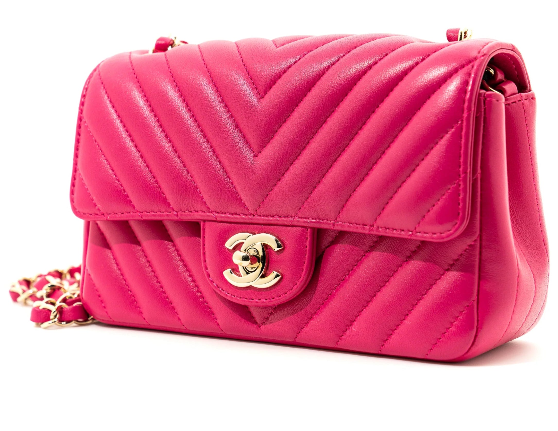 Chanel Vintage Pink Chevron Quilted Mini Flap Bag