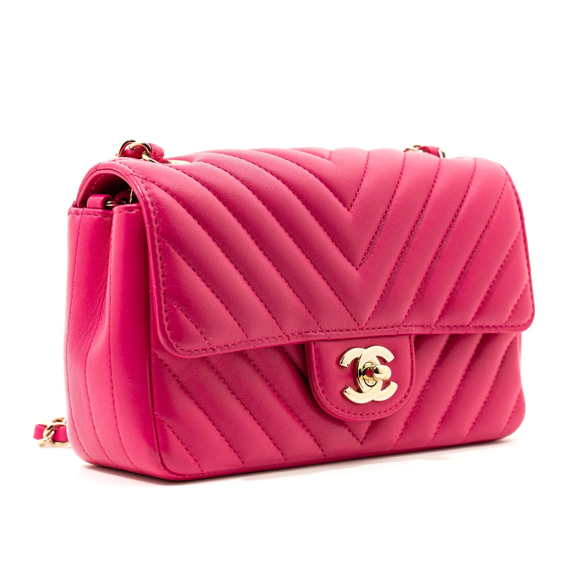 Chanel Vintage Pink Chevron Quilted Mini Flap Bag