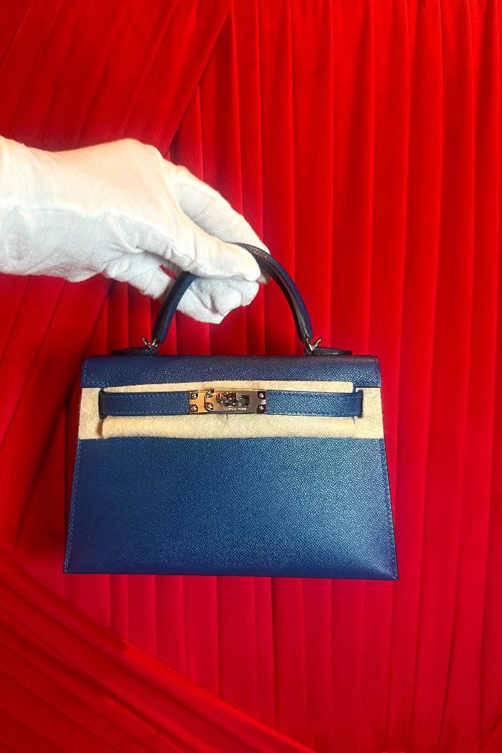 (New) Mini Kelly II Bleu Tie Palladium Hardware