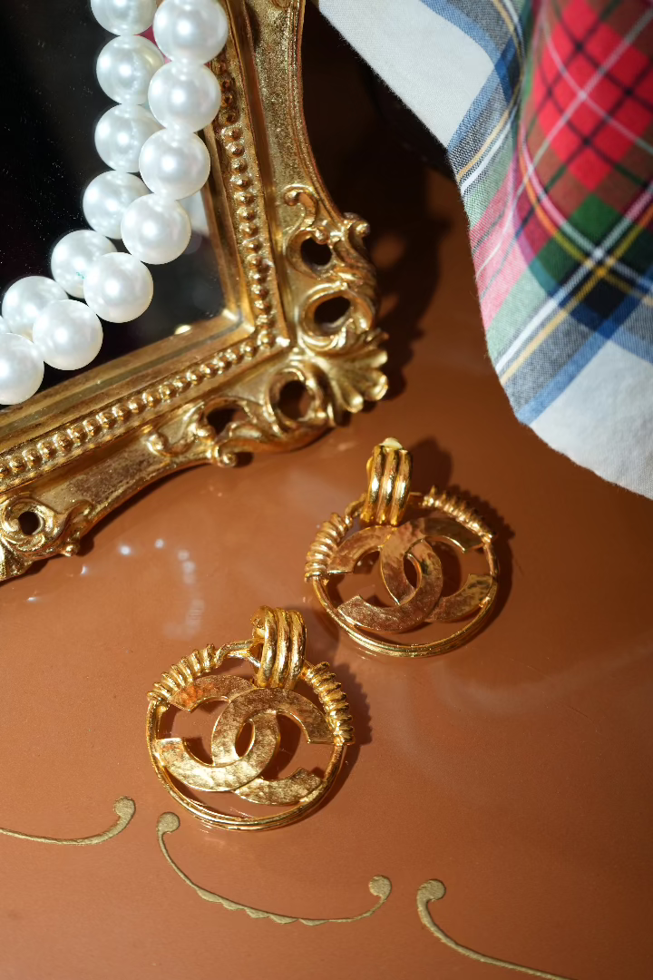 Vintage Gold Plated CC Logo Earrings