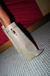 (New) Shark Lock Embellished Knee-High Boots