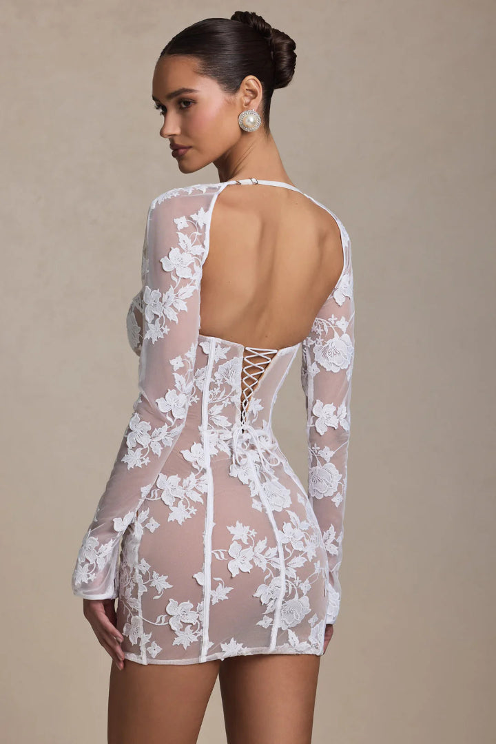 Andreia  Lace-Detail Corset Mini Dress in White