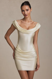 Maeve  Off-Shoulder Draped Mini Dress in Ivory
