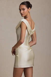 Maeve  Off-Shoulder Draped Mini Dress in Ivory
