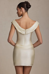 Maeve  Off-Shoulder Draped Mini Dress in Ivory