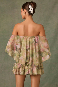 Birdie  Off-Shoulder Ruffled Mini Dress in Floral Multi Print