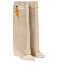 (New) Shark Lock Embellished Knee-High Boots