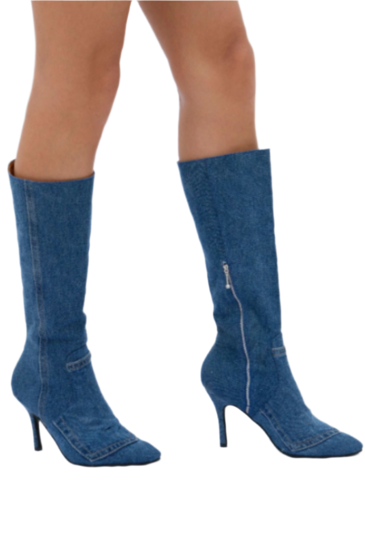 Denim Boots Half Zipper