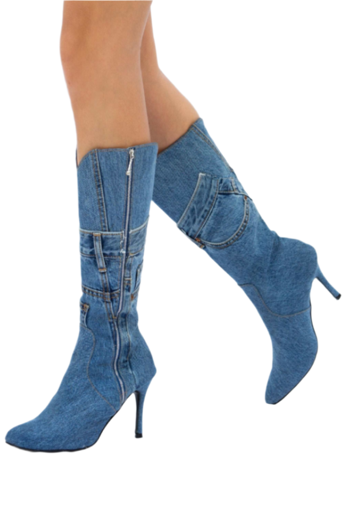 Denim Boots With Full Zipper
