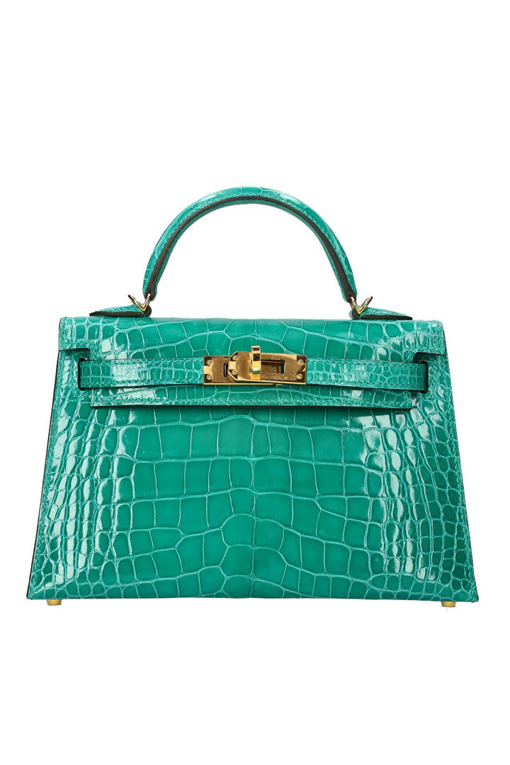 (New) Kelly II Sellier Mini Vert Jade Shiny Alligator Gold Hardware