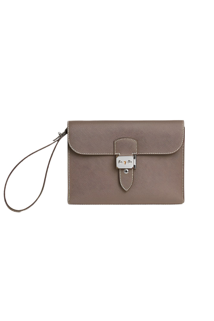 (New) Sac a Depeches 24 pouch Etoupe Epsom Palladium Hardware