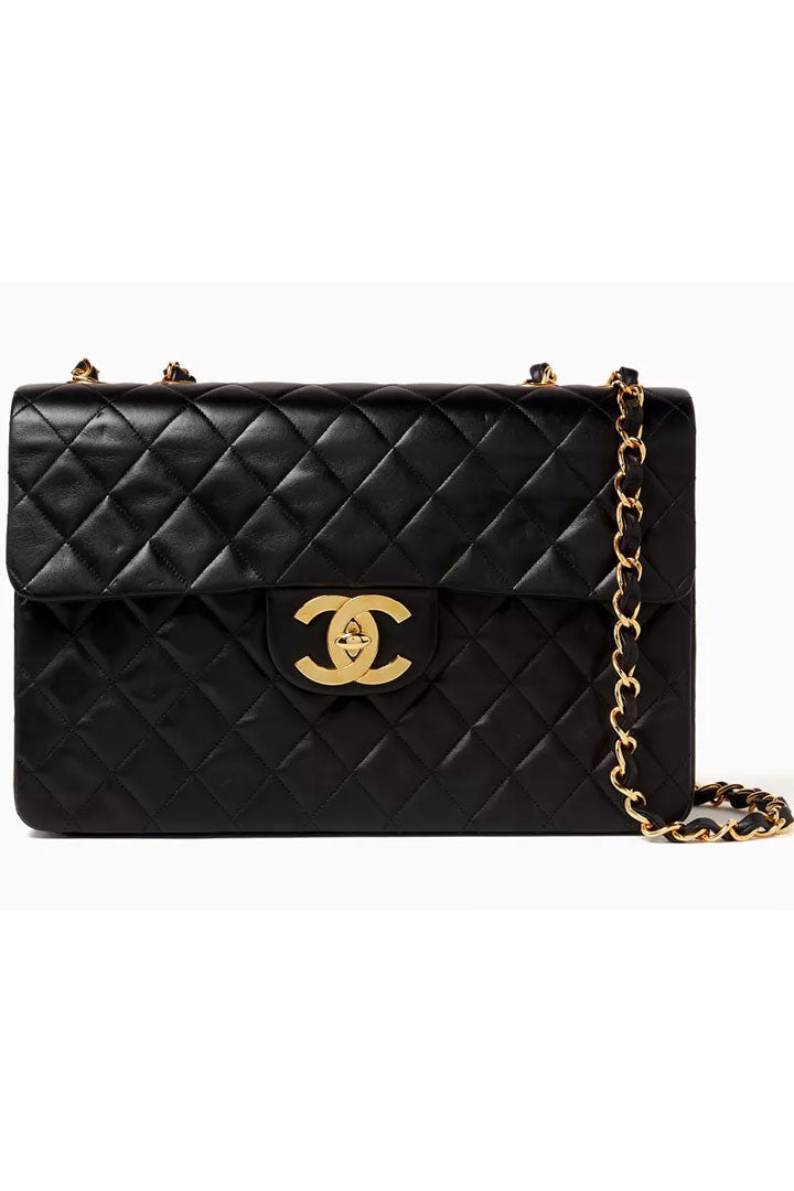 Jumbo Single Flap Shoulder Bag in Quilted Lambskin Leather