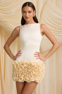 Florrie Appliqué Open-Back Mini Dress in Ivory