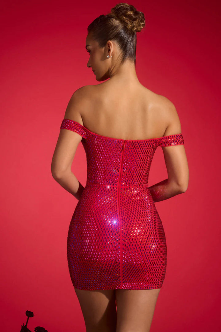 Leonora  Embellished Off-Shoulder Mini Dress