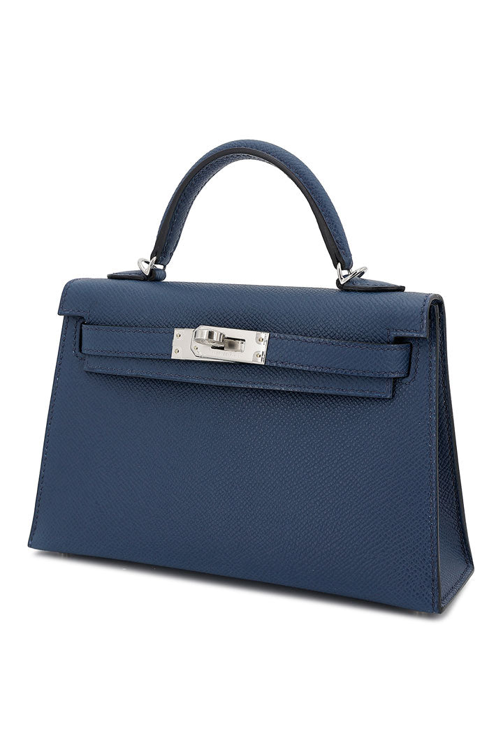 (New) Mini Kelly II Bleu Tie Palladium Hardware