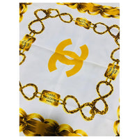 Vintage Silk Chanel CC Chain Scarf Cream And Gold 31 Rue Cambon Paris