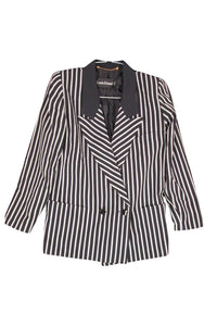 Vintage 80s 90s Womens Louis Feraud Black & Grey Striped Blazer