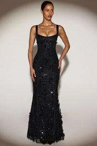 Vasanta Embellished Fishtail Corset Gown in Black
