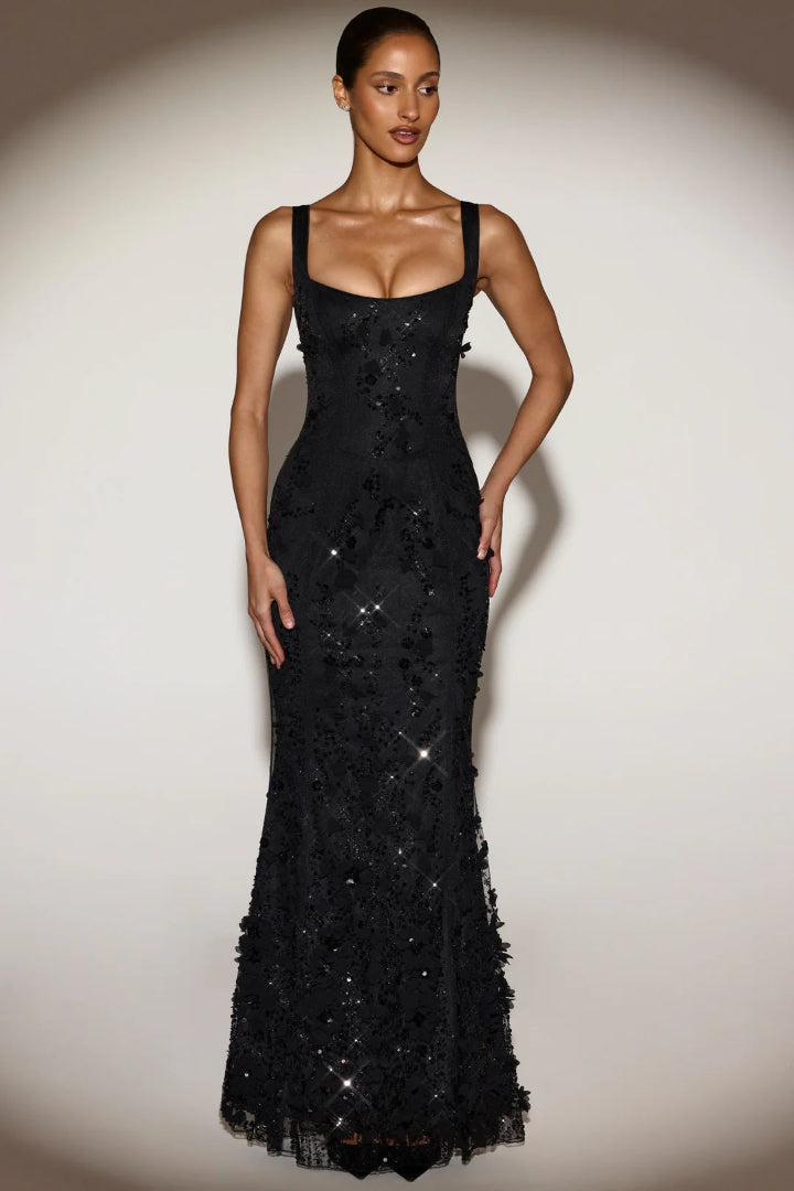 Vasanta Embellished Fishtail Corset Gown in Black