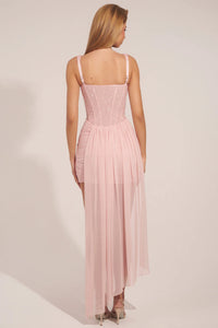 Reeva Corseted Draped Mini Dress in Blush Pink