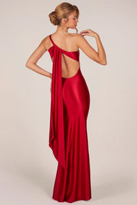 Adelina Asymmetric Tie-Back Gown in Rose Red