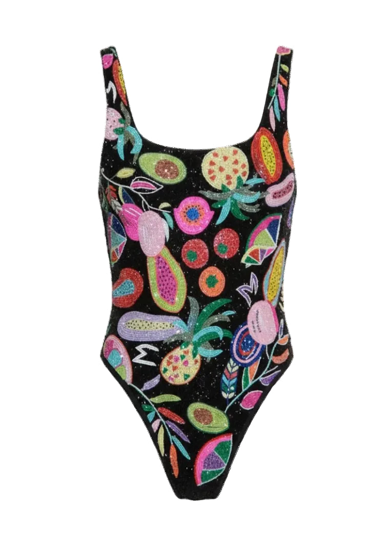 Carmensita Hand-beaded One Piece Swimsuit Black Christina Milian