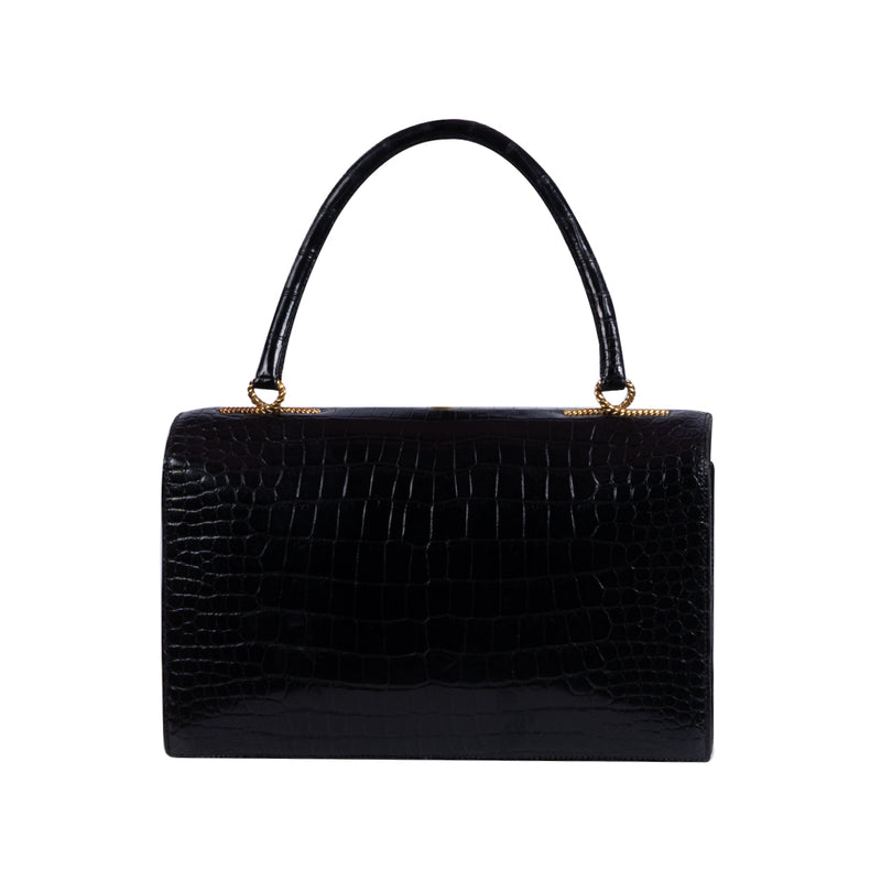 Vintage Handbag In Black Croco