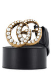 Gucci Black Leather GG Crystals Wide Belt