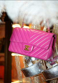 Chanel Vintage Pink Chevron Quilted Mini Flap Bag