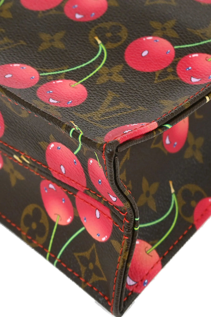 (NEW) Louis Vuitton X Takashi Murakami Monogram Cherry Sac Plat Tote Bag