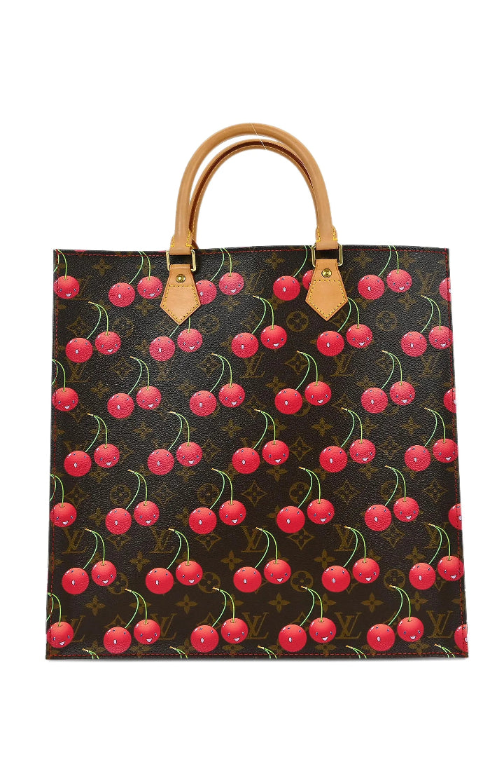 (NEW) Louis Vuitton X Takashi Murakami Monogram Cherry Sac Plat Tote Bag