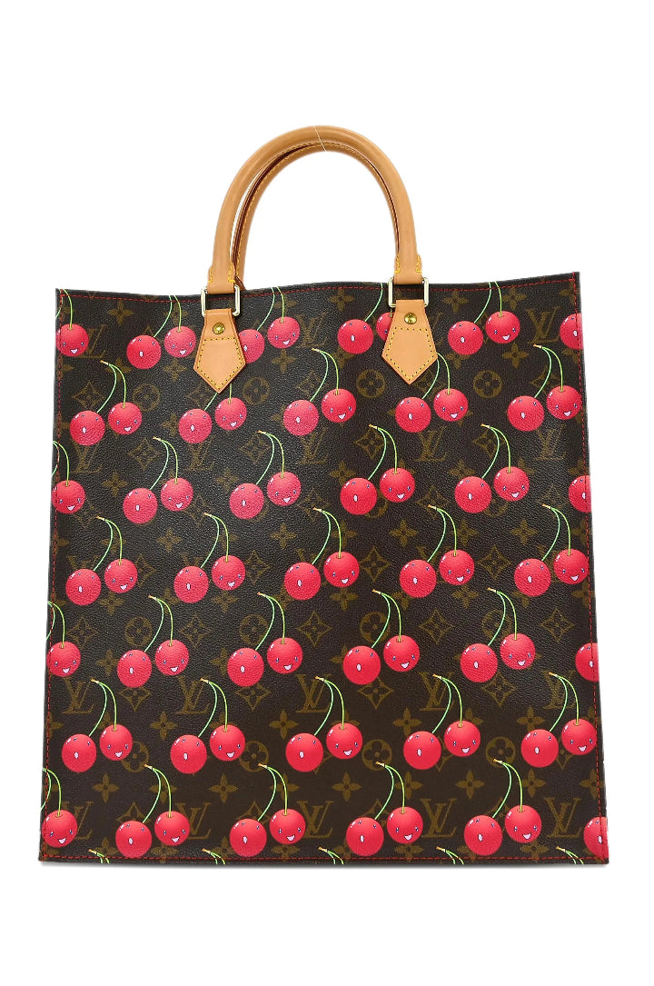 (NEW) Louis Vuitton X Takashi Murakami Monogram Cherry Sac Plat Tote Bag